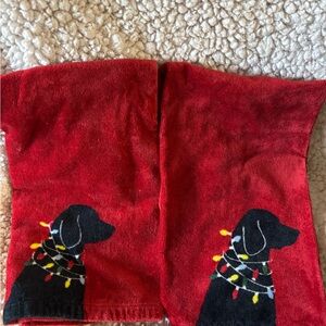 Red Hand Towels with Black Dog Design